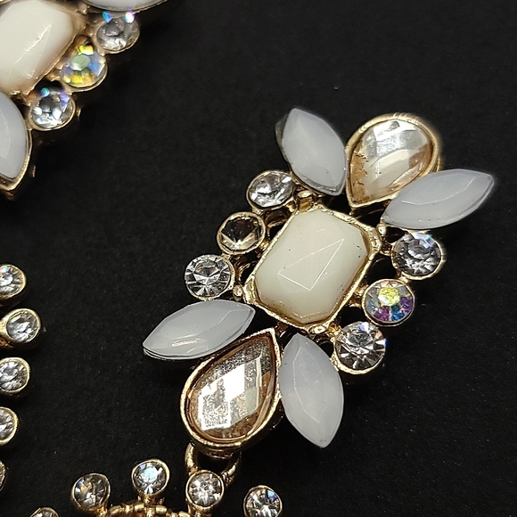 Chunky Rhinestone Dangle Earrings Caramel and Cream Statement - Picture 10 of 10